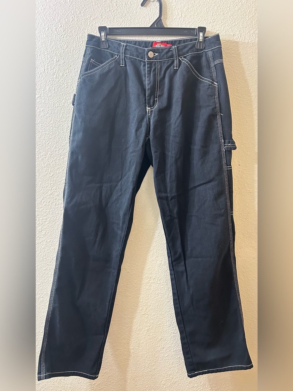 Dickies Black Straight Carpenter Jeans with White Stitching